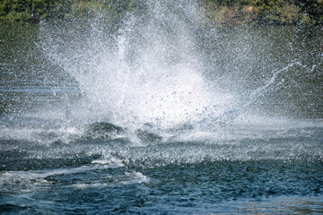 Big water splashing on sea in summer.