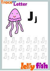 trace the letter with cute jellyfish