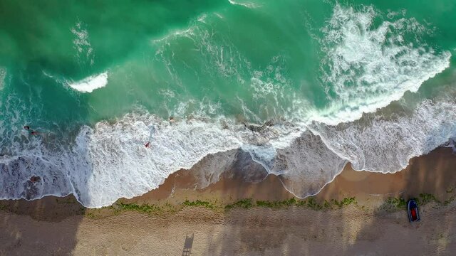 Drone 4k video of waves flooding beach in Shabla town on the Black Sea coast in Bulgaria