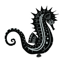 grunge seahorses icons. Black seahorses with different silhouette on white background. For festive card, logo, pattern, tattoo, decorative, creative concept. Vector illustration