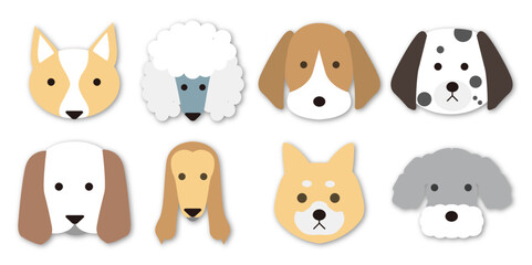 シンプルな犬の顔ベクターセット(ドロップシャドウ)Vol.5