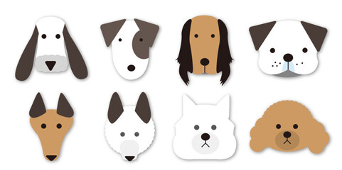 シンプルな犬の顔ベクターセット(ドロップシャドウ)Vol.4