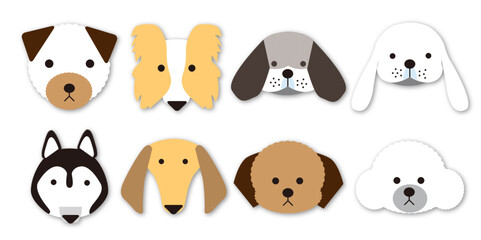 シンプルな犬の顔ベクターセット(ドロップシャドウ)Vol.3