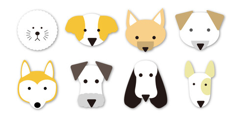 Fototapeta premium シンプルな犬の顔ベクターセット(ドロップシャドウ)Vol.1