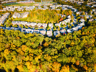 Aerial view of a residential area with cottages in Virginia.