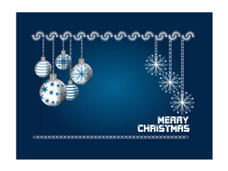 Fototapeta na wymiar Postcard, invitation, for the holiday Christmas, New Year, illustration of Christmas balls and snowflakes on a blue background, for print and design