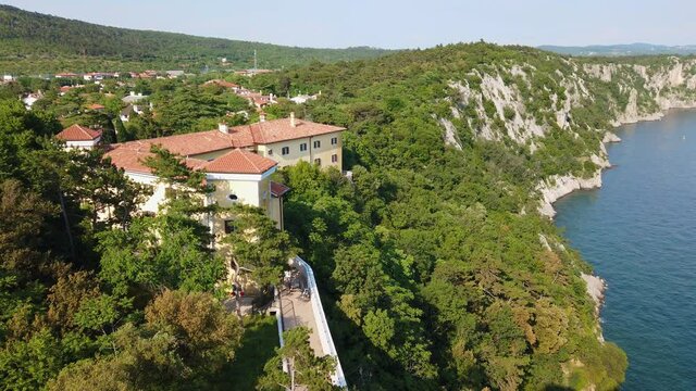 View on the Trieste coastline, Italy, from the park of the castle of Duino
