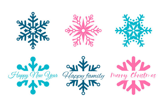 Set of Christmas snowflakes. Snowflakes in the form of a split monogram. Add your text to the frame of the snowflakes. Winter icon, ice. Vector snowflakes in flat style. Suitable for laser cutting