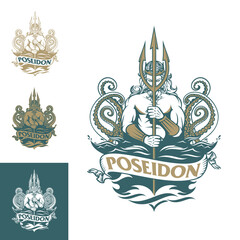 Poseidon and kraken insignia vector format
for poster, tshirt print, symbol, or any other purpose.