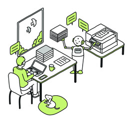 ロボットと働く男性