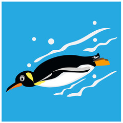 Illustration of a penguin, a cute cartoon character, swim. Suitable for making posters, cards, design work, educational materials, teaching.