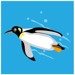 Illustration of a penguin, a cute cartoon character, swim. Suitable for making posters, cards, design work, educational materials, teaching.