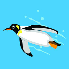 Illustration of a penguin, a cute cartoon character, swim. Suitable for making posters, cards, design work, educational materials, teaching.