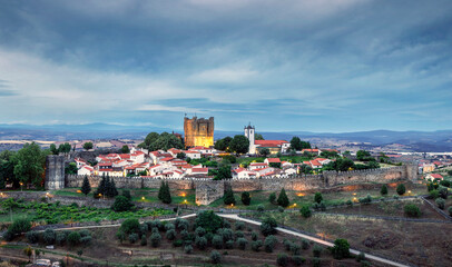 Fototapeta premium View at dusk of the medieval citadel and the castle of Bragança in Portugal