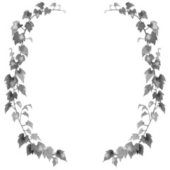 アイビーの半円形装飾フレームモノクロ