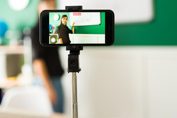 Filming a virtual class on the phone