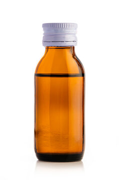  Brown bottle of medicine isolated on white background.