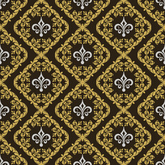 Vintage background pattern in royal style on black background. Seamless background for wallpaper, textures