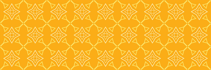Bright background pattern with yellow geometric ornament on orange background. Seamless background for wallpaper, textures.
