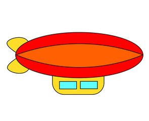 Cartoon airship isolated on white background. Dirigible in cartoon kids style