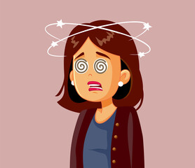 Dizzy Woman Feeling Sick Vector Cartoon Illustration