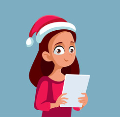 Fototapeta na wymiar Girl Celebrating Christmas Shopping Online Vector Illustration