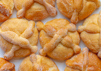 Top view of Several Traditional Mexican day of the dead bread.
