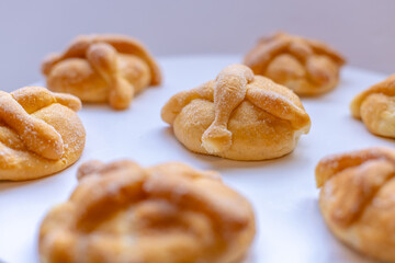 Front view of Traditional Mexican day of the dead bread on a clear background