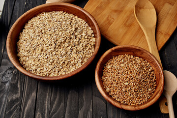 wooden tableware muesli morning snack view from above