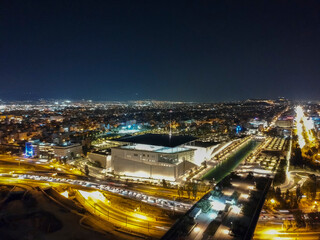 Fototapeta na wymiar Aerial cityscape view of southern Athens at night.