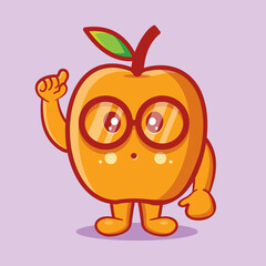 Genius apricot fruit mascot isolated cartoon in flat style