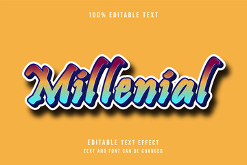 Obraz premium Millennial,3 dimensions editable text effect red yellow blue modern shadow style