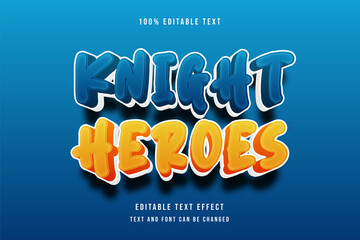Knight heroes,3 dimensions editable text effect blue orange modern shadow style