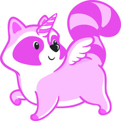 Lovely Cute Pink Raccoon with Horn and Wings as a Unicorn