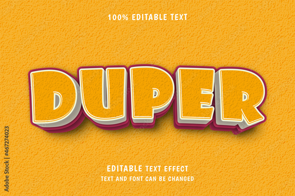 Aufkleber duper,3 dimensions editable text effect red yellow modern shadow pattern style