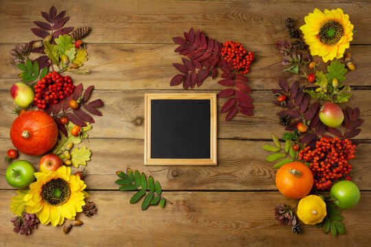  Square wooden picture frame mockup with sunflowers and rowanberry