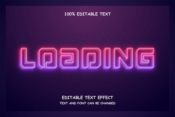 Loading,Editable text effect purple gradation pink modern shadow neon layers style