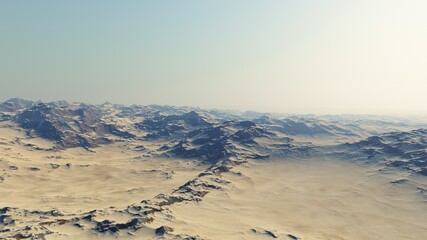 view from a beautiful planet, alien planet landscape, science fiction illustration 3d render