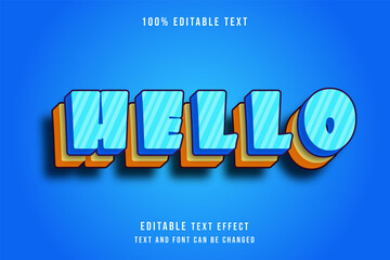 Hello,3 dimensions editable yellow blue pattern text effect modern shadow comic layers style