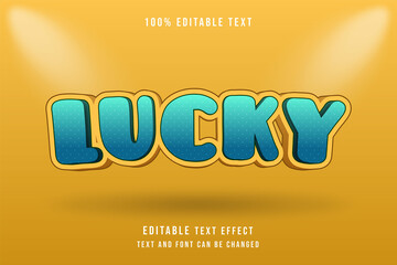 Lucky,3 dimensions editable text effect blue orange modern shadow comic style