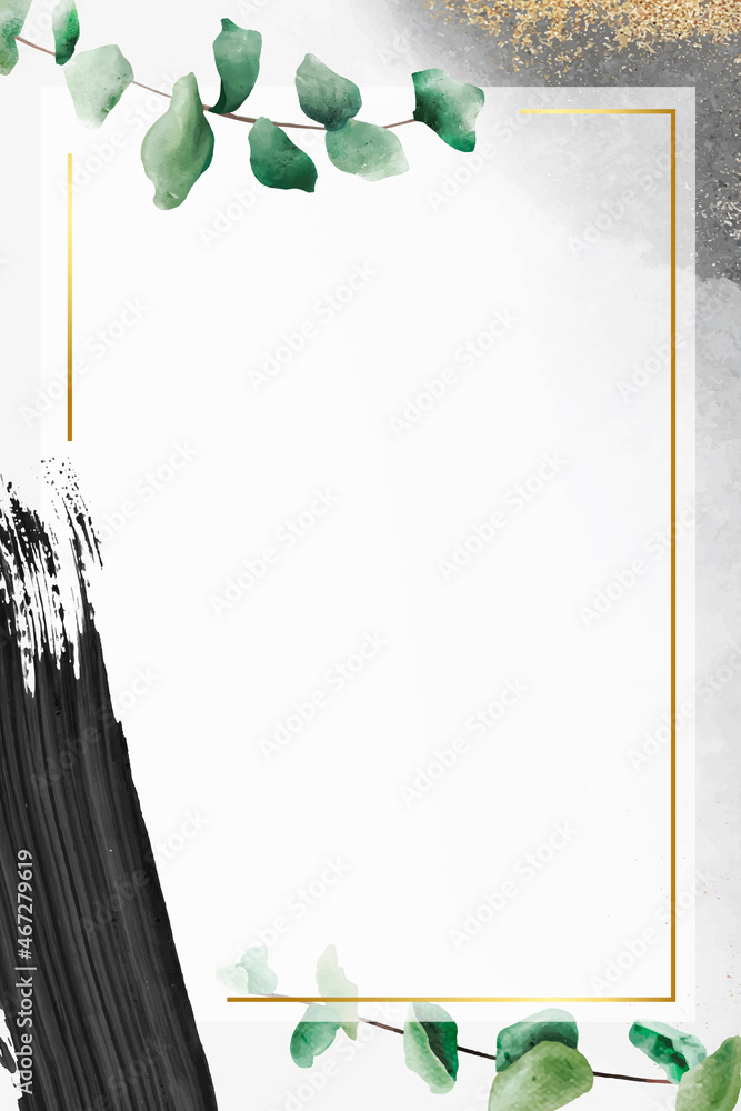 Poster rectangle gold frame with eucalyptus leaf pattern vector