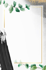 Rectangle gold frame with eucalyptus leaf pattern vector