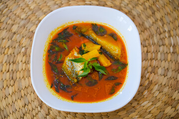 Fresh fish soup in bowl, traditional Indonesian food