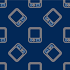Line Electronic coffee scales icon isolated seamless pattern on blue background. Weight measure equipment. Vector