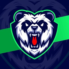 aggressive panda head mascot character esport logo design for game and sport illustration logo