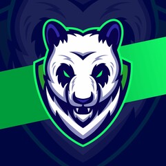 aggressive panda head mascot character esport logo design for game and sport illustration logo