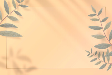 Leaves and shadows vector frame on yellow background