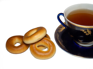 A round bakery product with a hole.