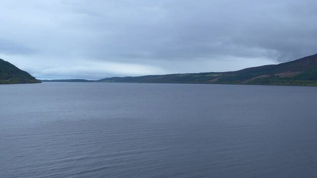 Time Lapse Loch Ness cold gray waters, Scotland, United Kingdom, UK Mist, Rain, Storm
