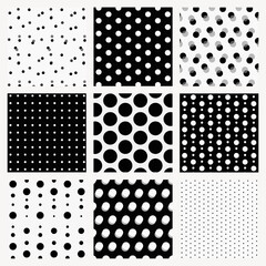Cute pattern background, polka dot in black and white vector set